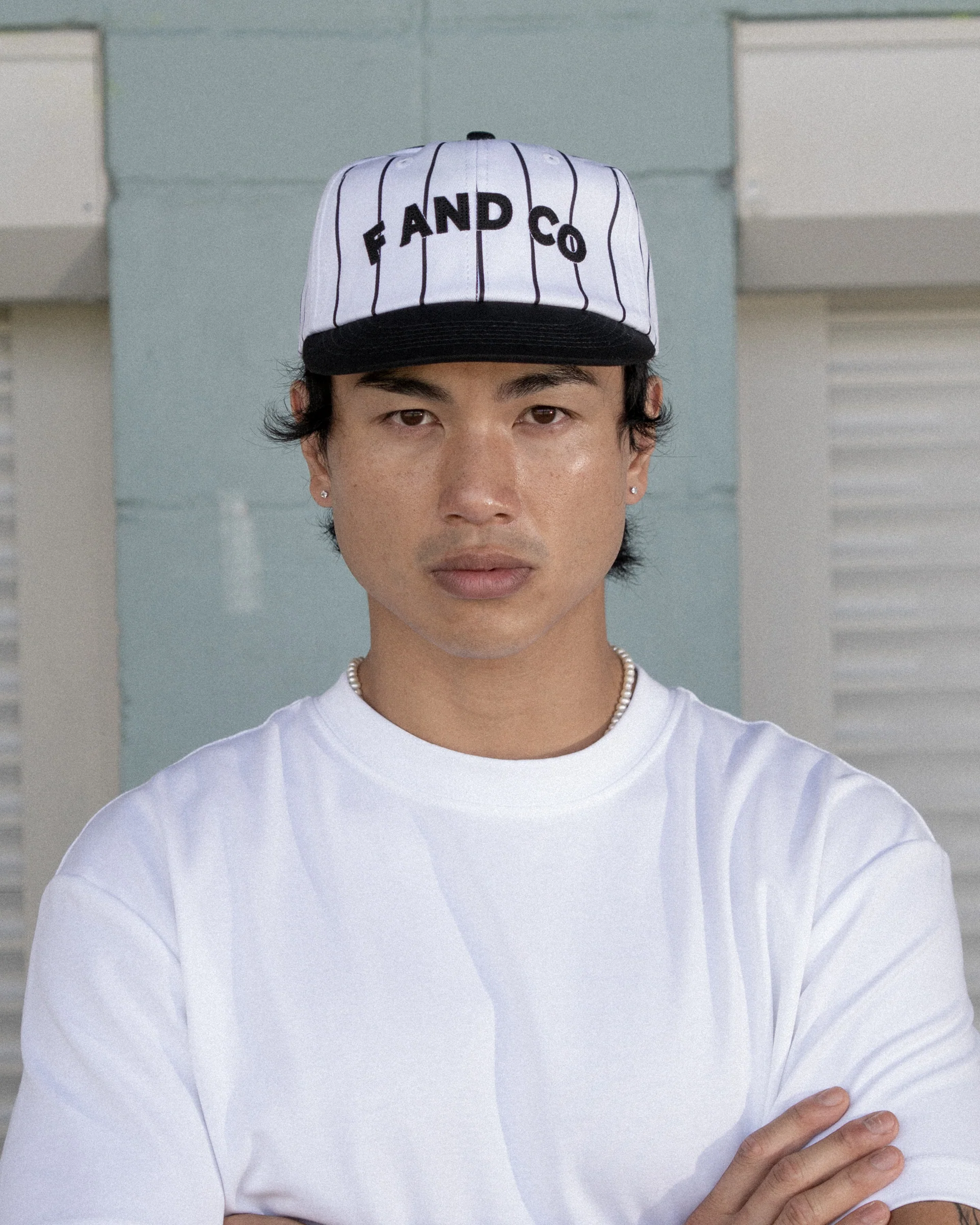 Letter Ball Cap - Short Brim 6 Panel - Off White/Black Pinstripe - Image 4