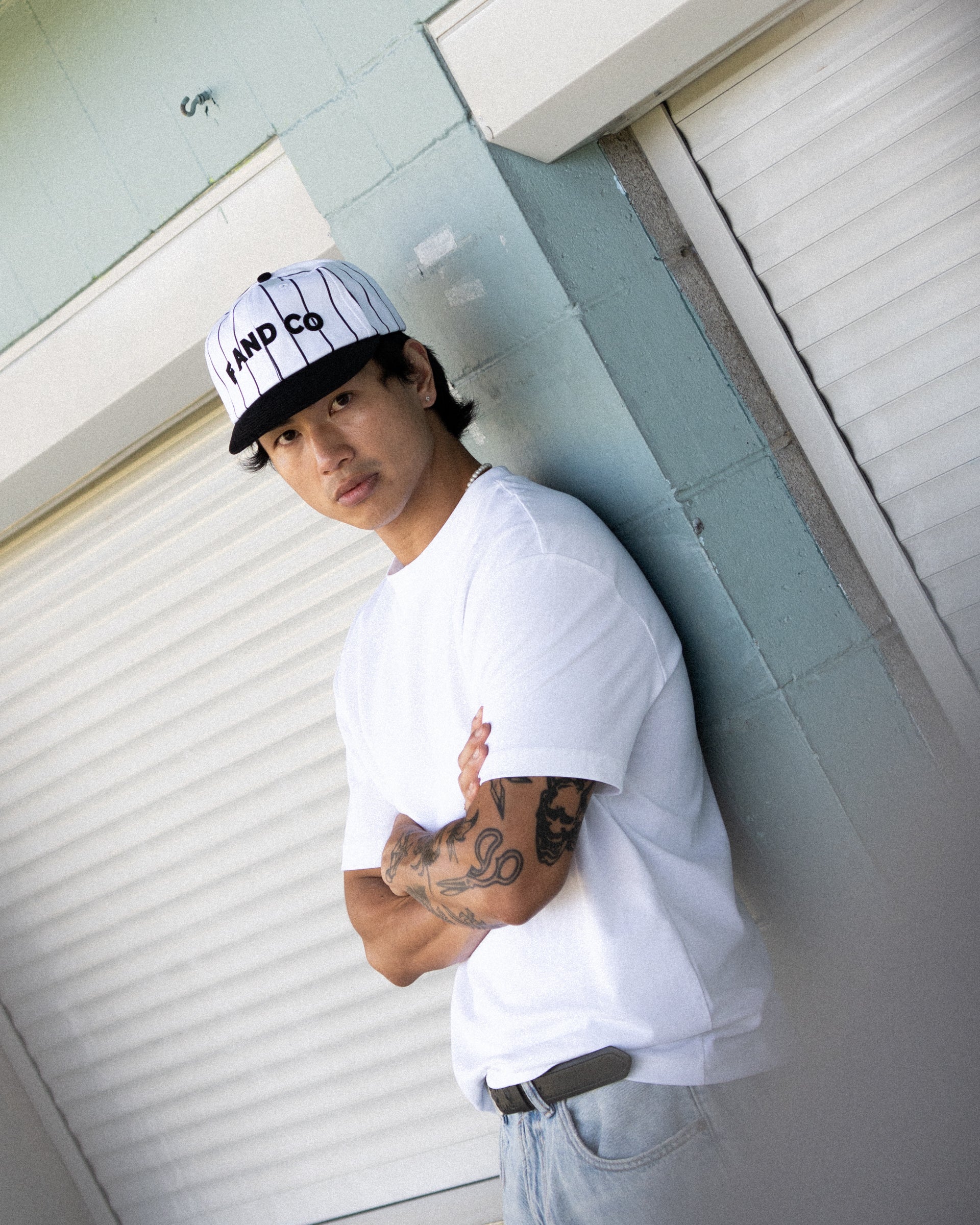 Letter Ball Cap - Short Brim 6 Panel - Off White/Black Pinstripe - Image 5