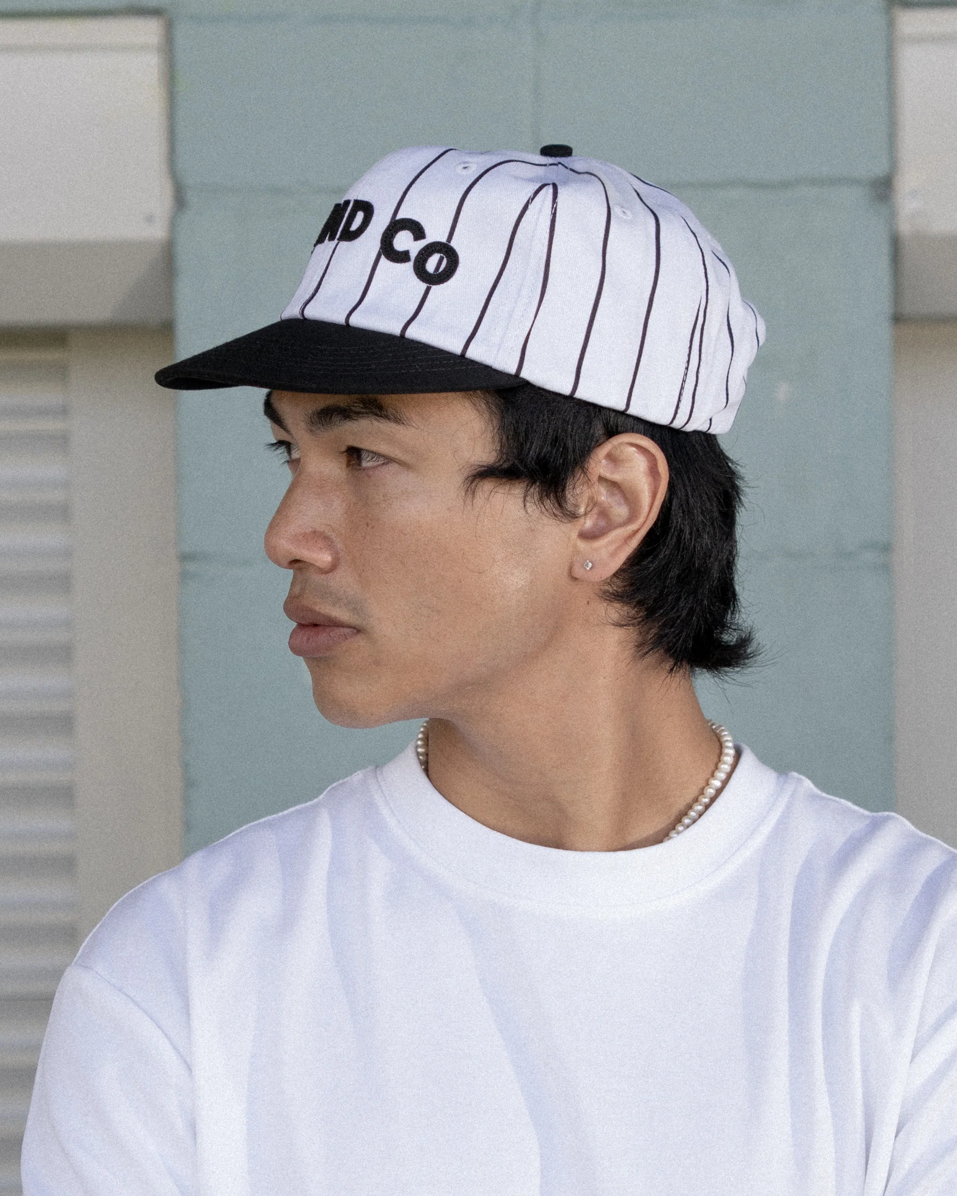 Letter Ball Cap - Short Brim 6 Panel - Off White/Black Pinstripe - Image 7