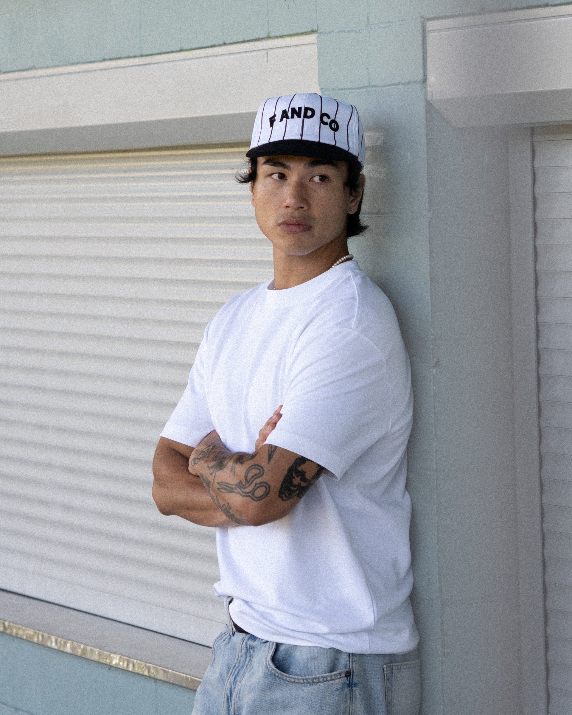 Letter Ball Cap - Short Brim 6 Panel - Off White/Black Pinstripe - Image 9