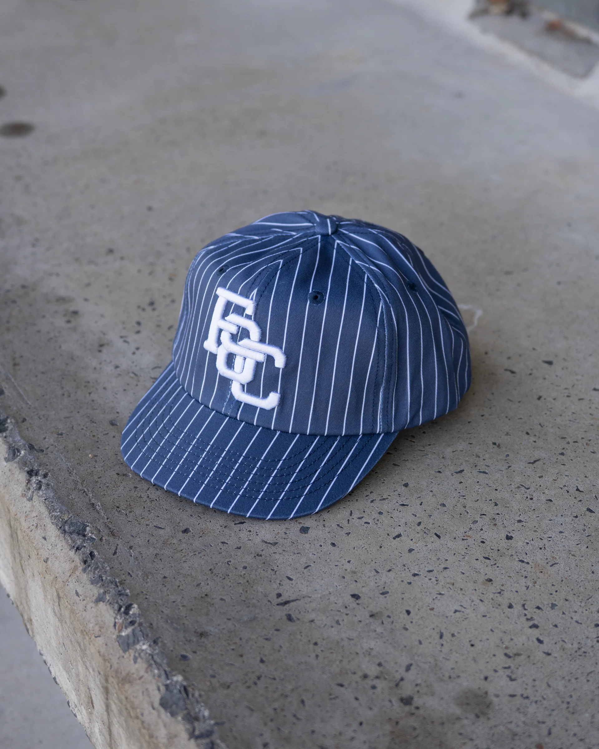 Monogram Ball Cap - Short Brim 6 Panel - Navy Pinstripe - Image 9