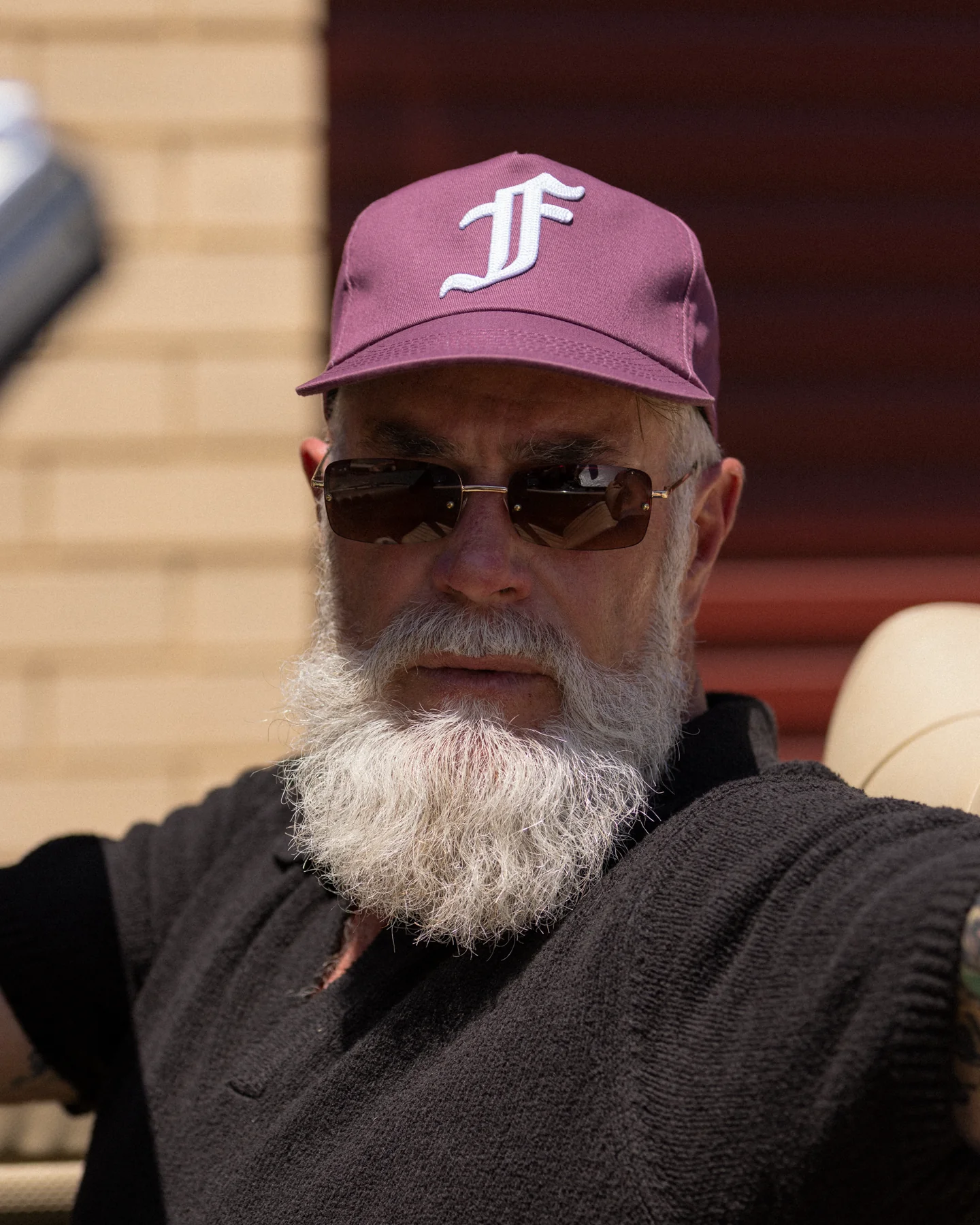 Old English F Cap - 5 Panel - Washed Plum - Image 4