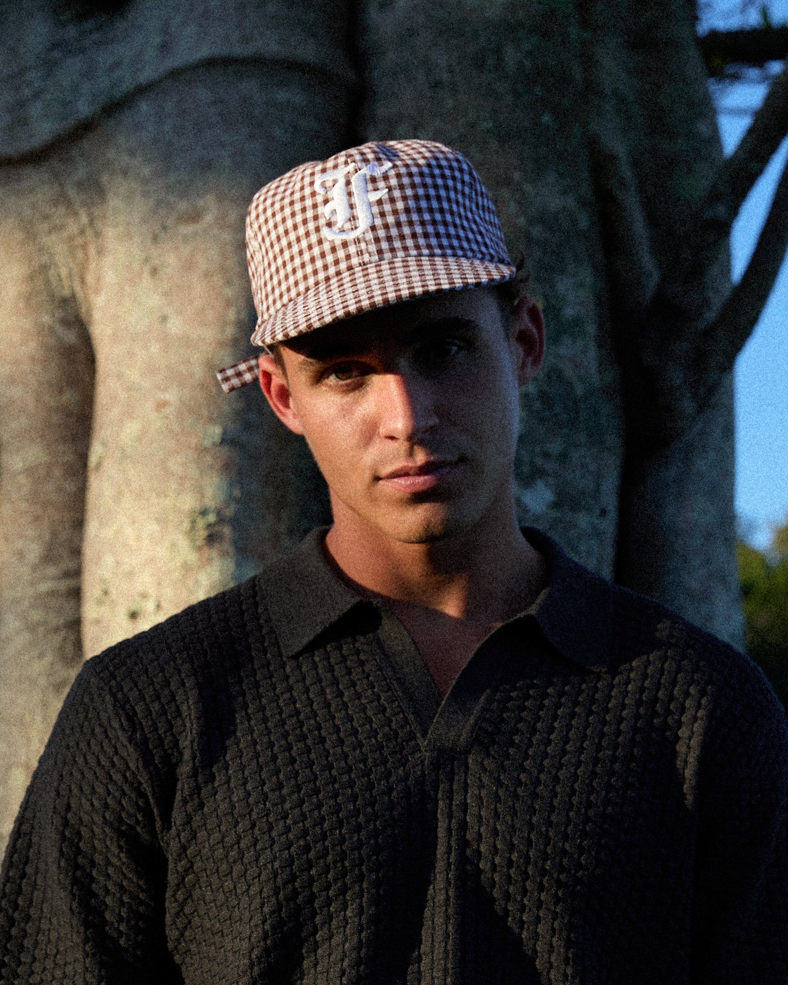 Picnic Letterman Cap - Short Brim 6 Panel - Brown/White Gingham - Image 5