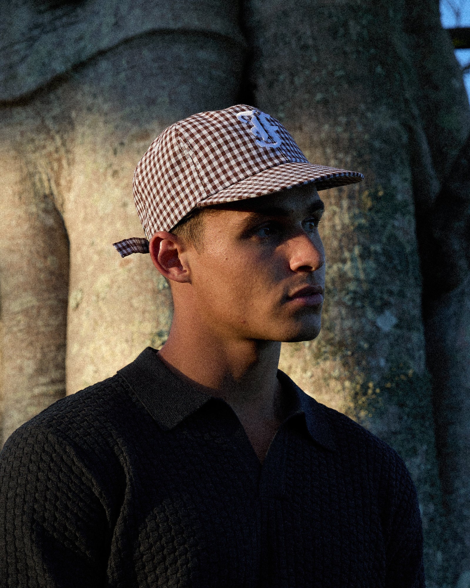 Picnic Letterman Cap - Short Brim 6 Panel - Brown/White Gingham - Image 9