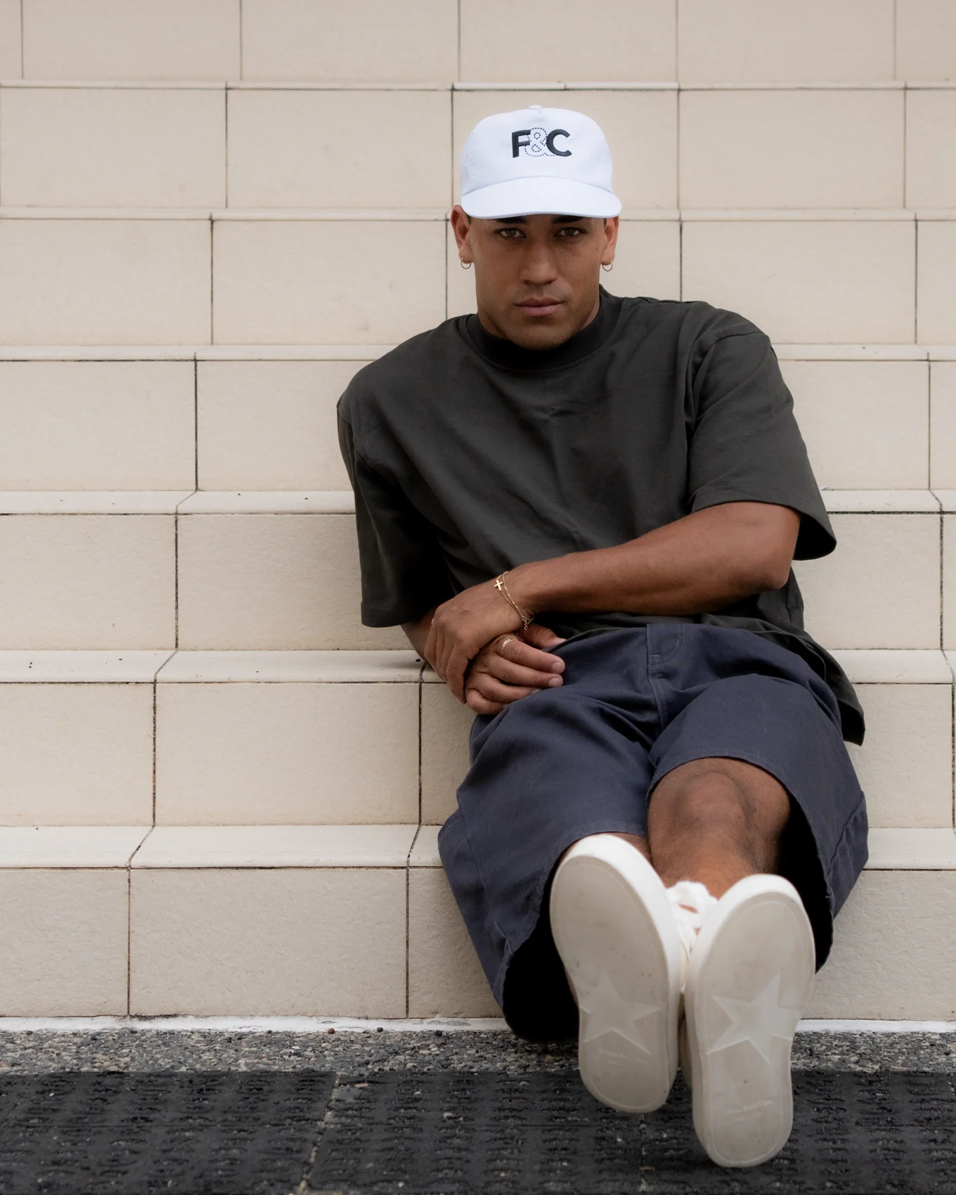 F&C Nylon Cap - Wide Brim 5 Panel - White - Image 6